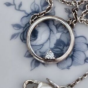 Dainty 925 Sterling Silver Circle Pendant Necklace with Diamond Accent 18"L 2 g